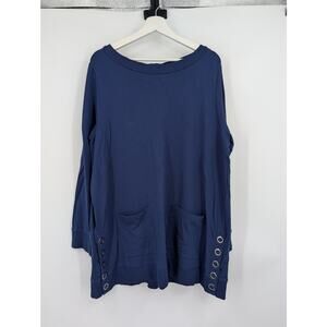 Soft Surroundings Make It Snappy Pull Over Blue 1X Tunic Pockets Nautical Boat